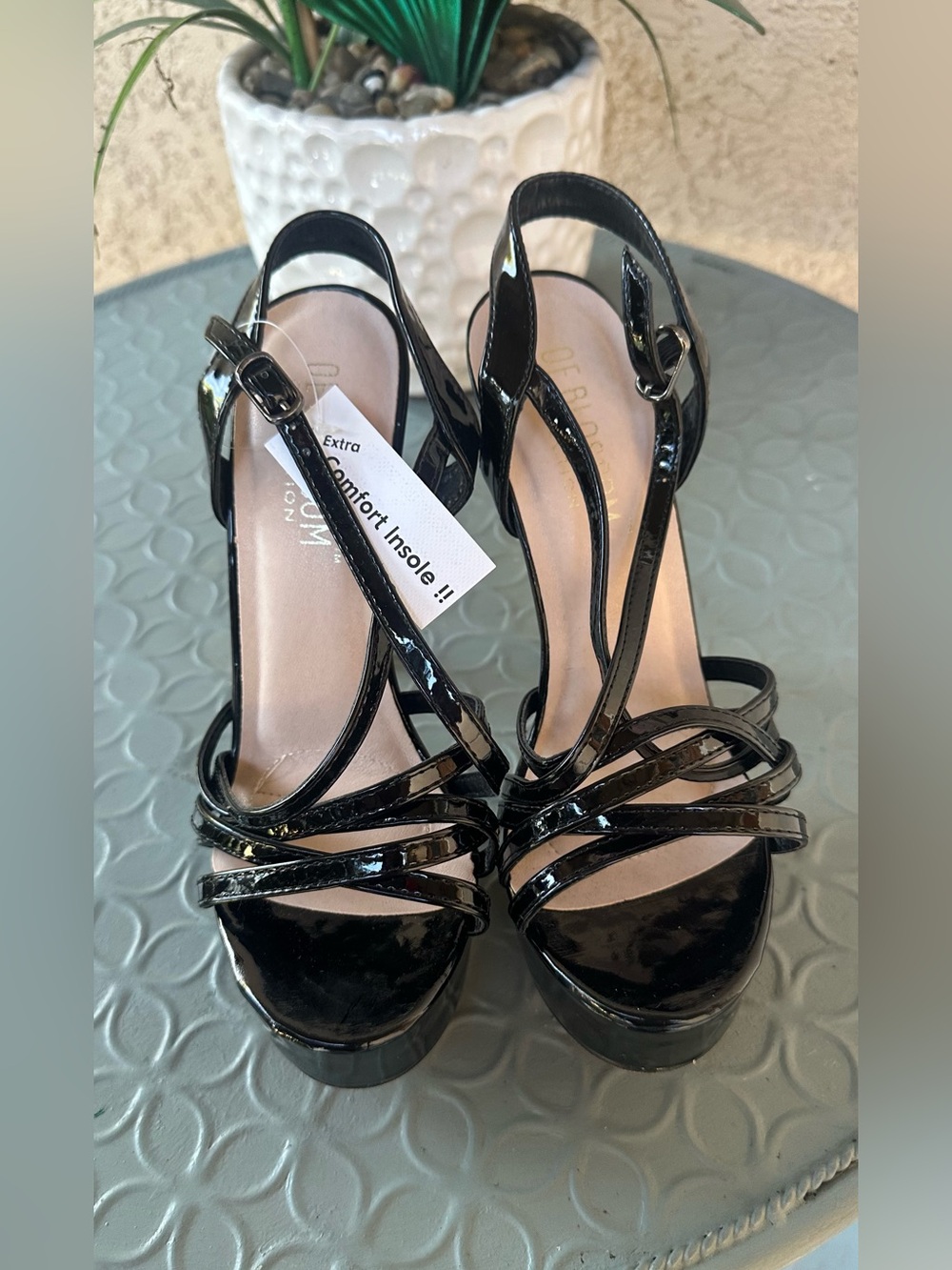 Black Patent Strappy Platform Sandals - Women's
